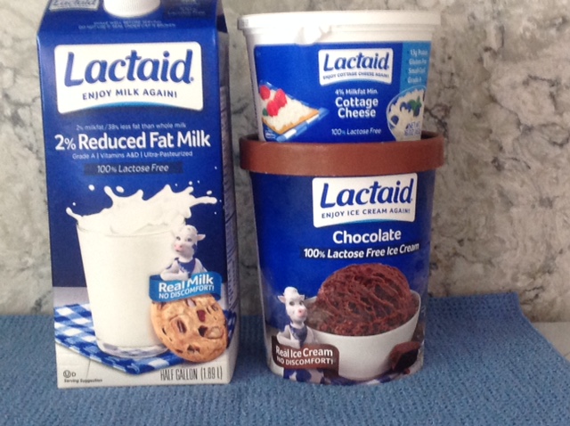 lactose-free milk, cottage cheese and chocolate ice cream