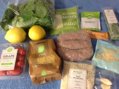 fresh and processed ingredients for a meal from Hello Fresh