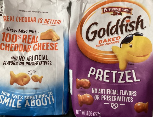 Goldfish crackers and pretzels with on artificial flavors or preservatives