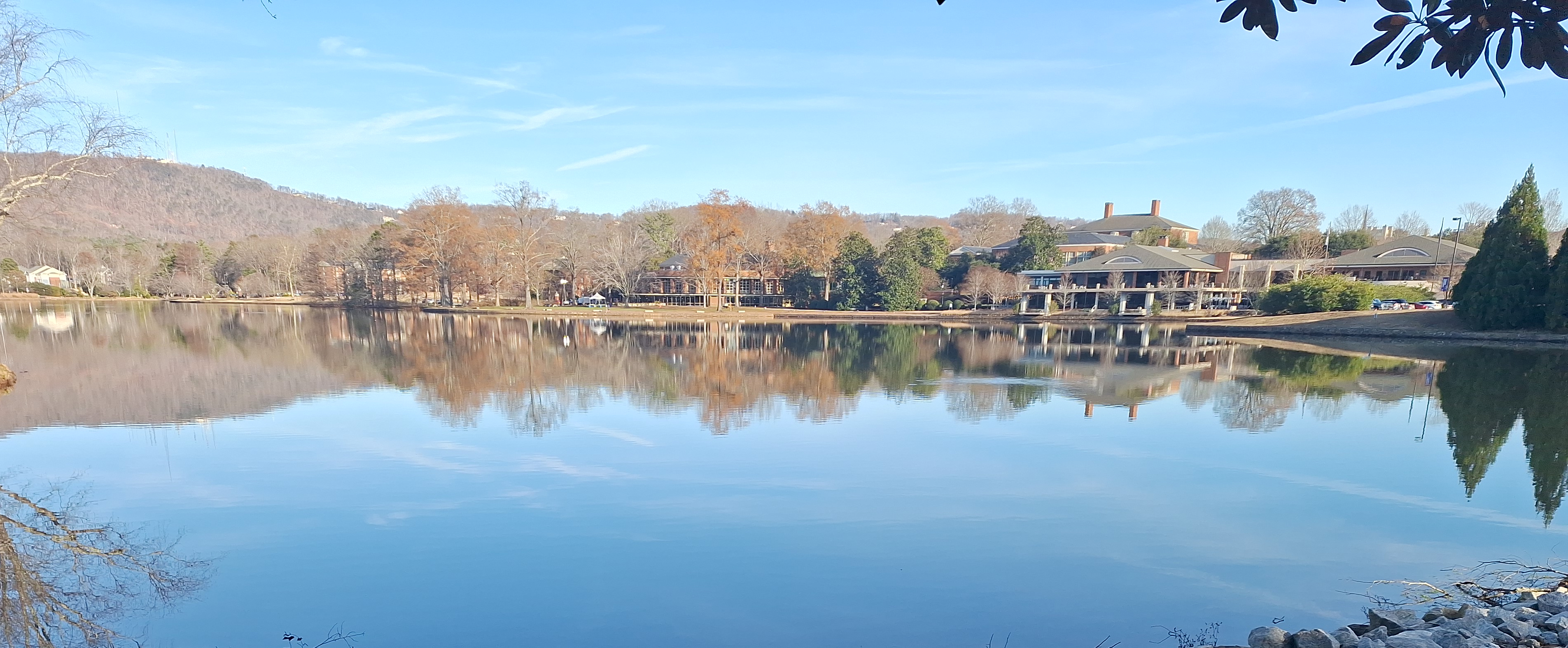 overlooking the lake on the Furman campus